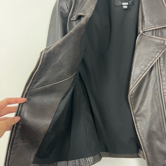 Veda Classic Leather Moto Jacket in Brown L - Picture 6 of 9